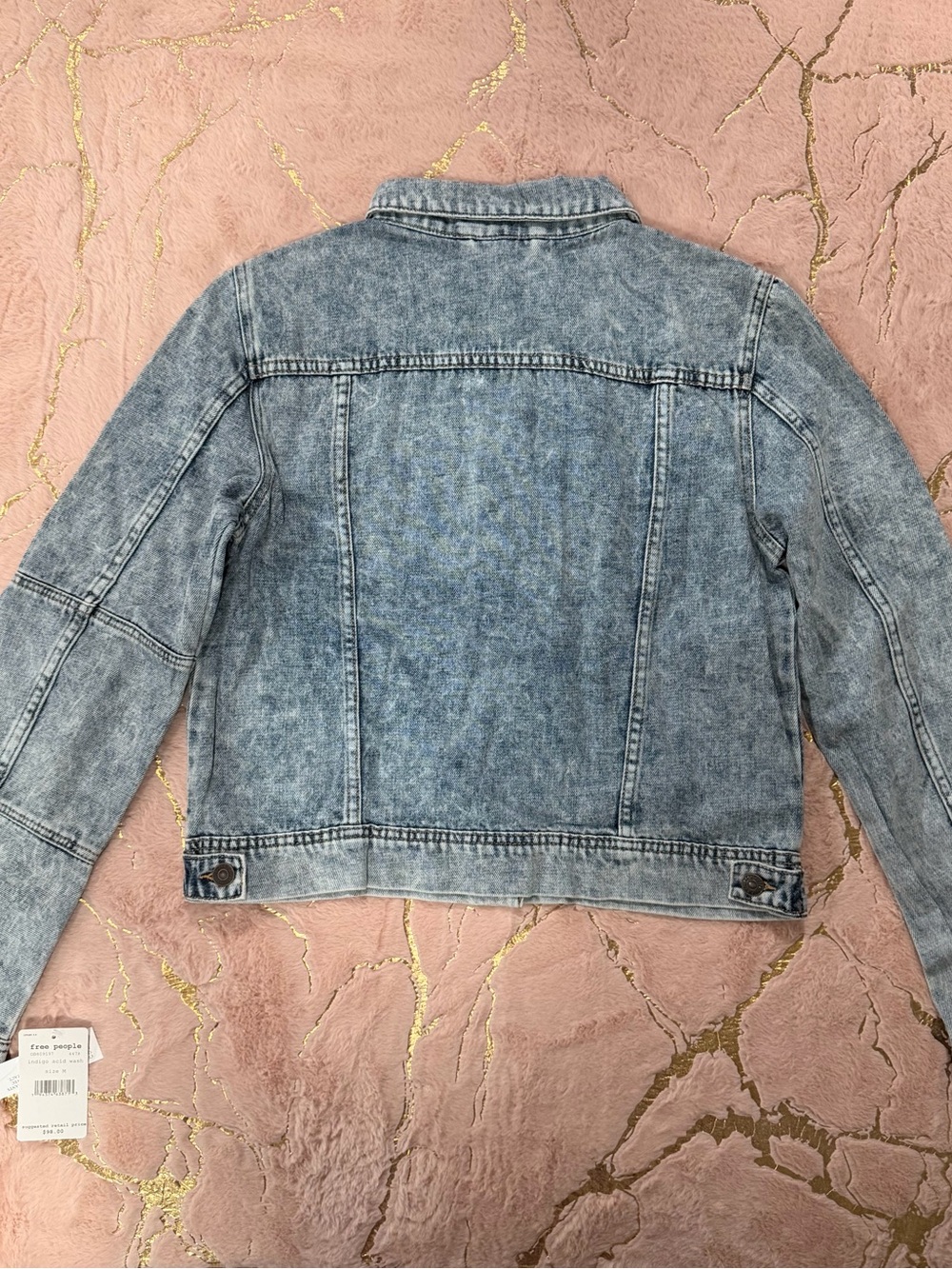 NWT Free People Light Denim Rumours Jean Jacket in Indigo Acid Wash Medium M NEW - Picture 7 of 9